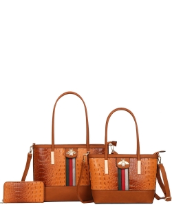 3-in-1 Crocodile Tote Bags with Wallet Set CYS-8557S BROWN